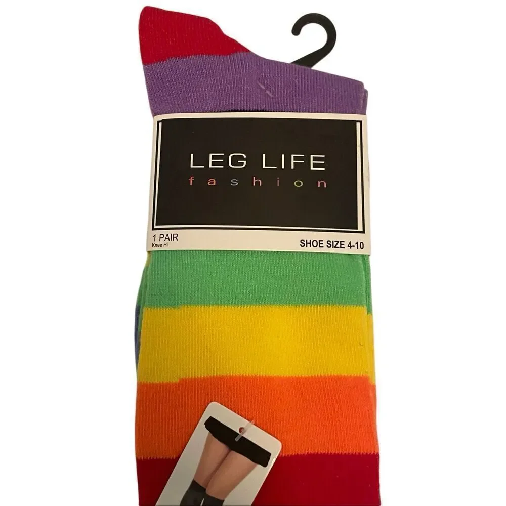 Leg Life Rainbow Striped Over the Knee Socks Size 4–10